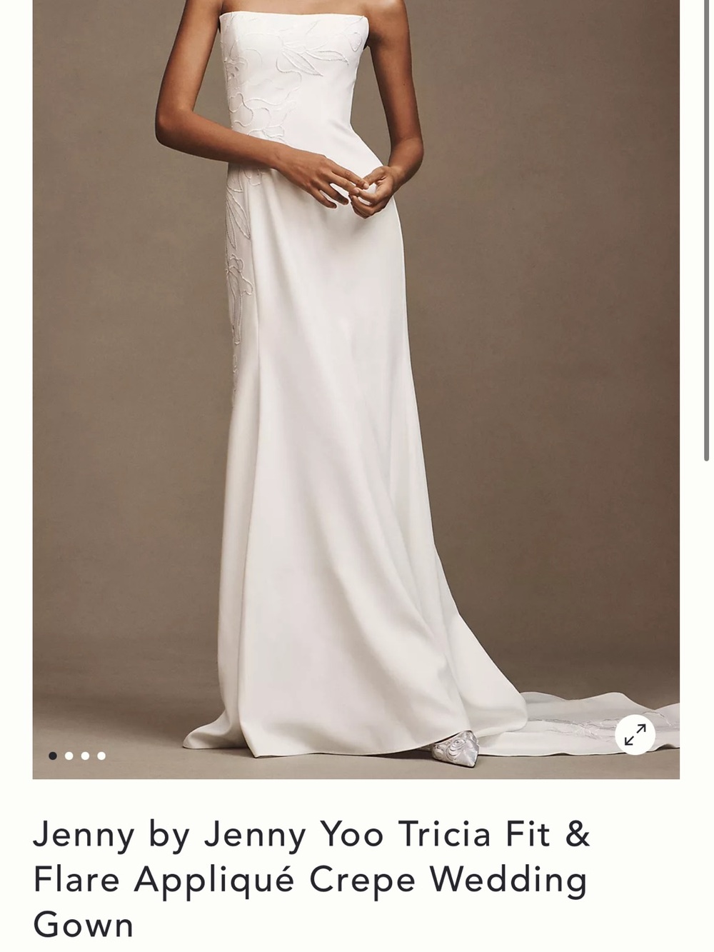 NWT Jenny Yoo Tricia Strapless Appliqué Crepe Wedding Gown - White